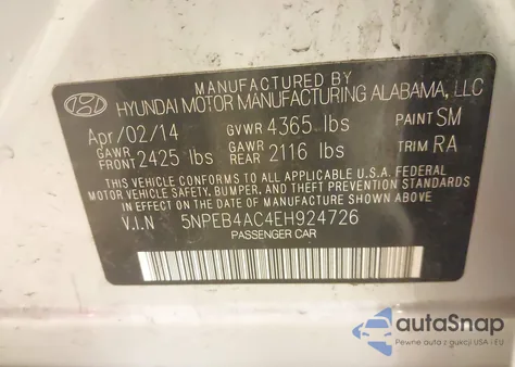 2014 Hyundai Sonata Gls from USA, damaged, VIN 5NPEB4AC4EH924726